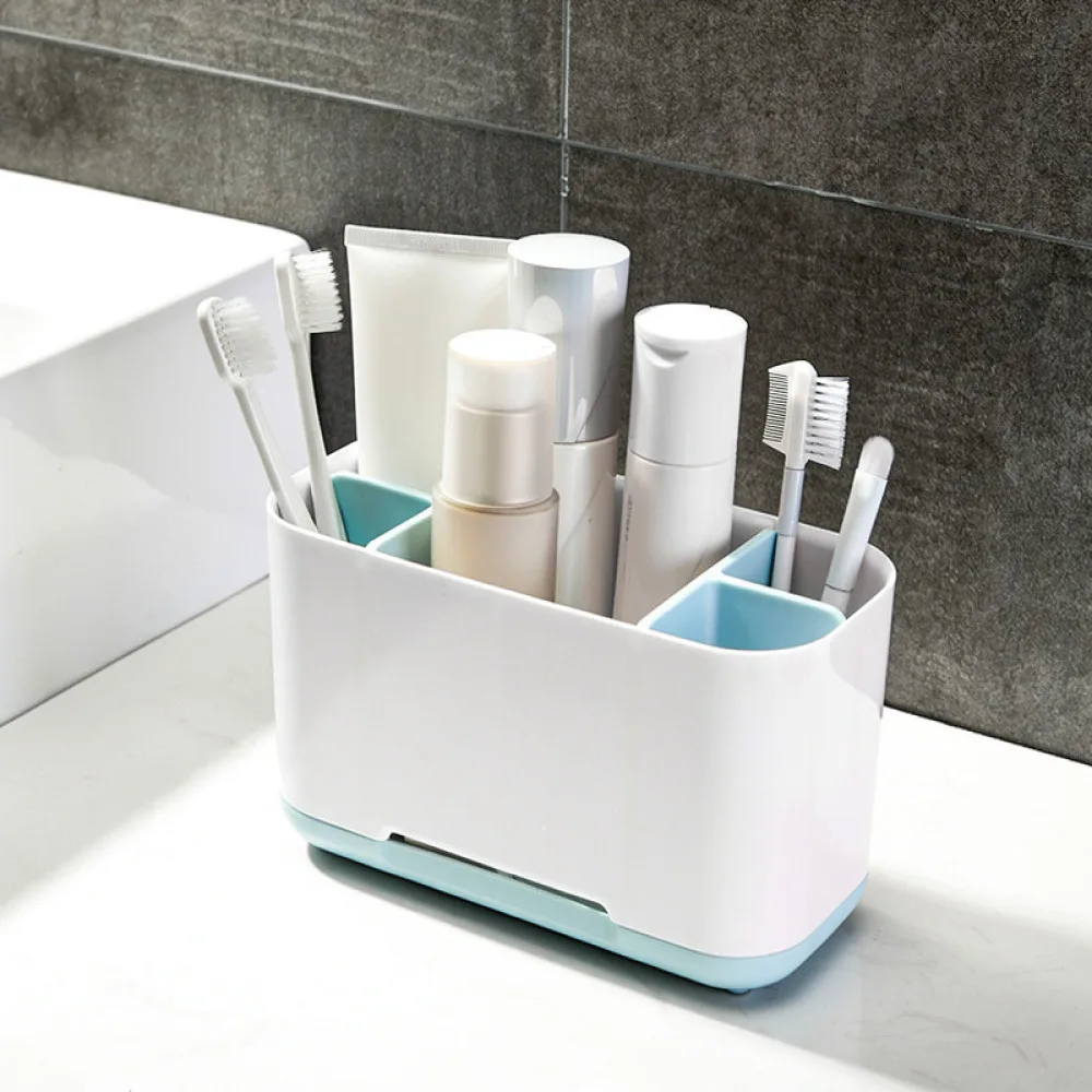 Multifunctional Bathroom Organizer For Toothbrush Toothpaste Storage Rack Desktop Cosmetic Tray Plastic Holder Case
