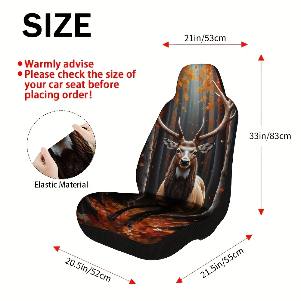 2pcs, Modern Majestic Deer Autumn Design Front Seat Covers, Perfect Gift For Daily Commuters, Lightweight Design For Easy Storag