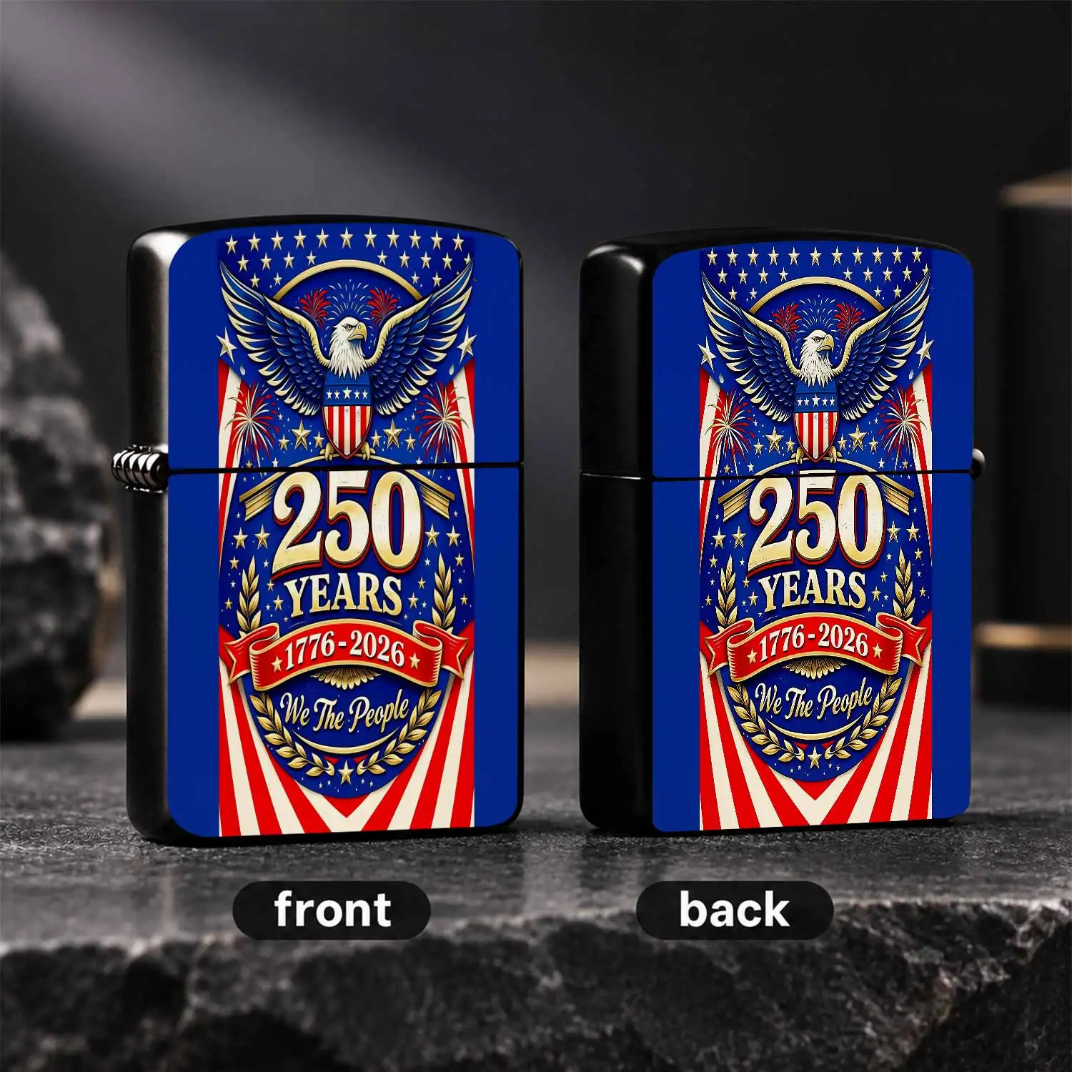 Patriotic 250Th Anniversary Of Independence Lighter, 1776-2026 We The People Bald Pattern, Classic Us Flagstripe Design, Portable All-Purpose Igniter For Outdoor Camping, Home Daily Use, Holiday Gift Collection For Pat A Humorous And Intere
