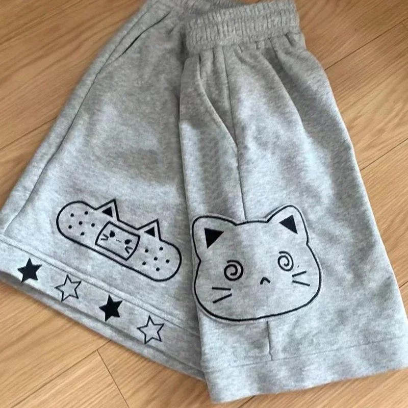 Japanese Kawaii Shorts Women Sweet Cat Embroidery Short Pants Preppy Style Cute Anime Soft Girl Casual Wide Leg Shorts New