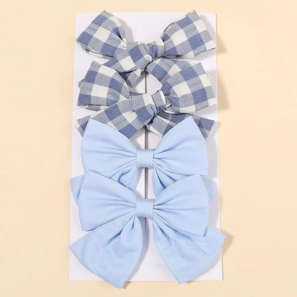 4 Teile/los Bule Bogen Haar Clips für Baby Mädchen Infant Kinder Knoten Haar Solide Blau Bogen Barrettes Grips Haar Zubehör geschenke