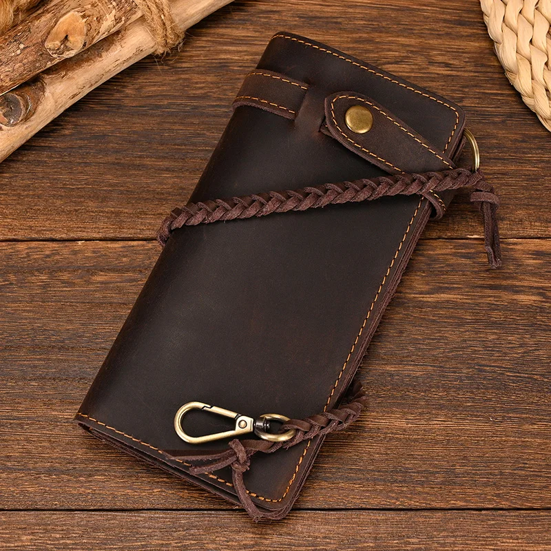 Newsbirds Genuine Leather Long Wallet Wrist Belt Strap Chain Wallet  Gift Wallet gift men woman wallets Clip Purse