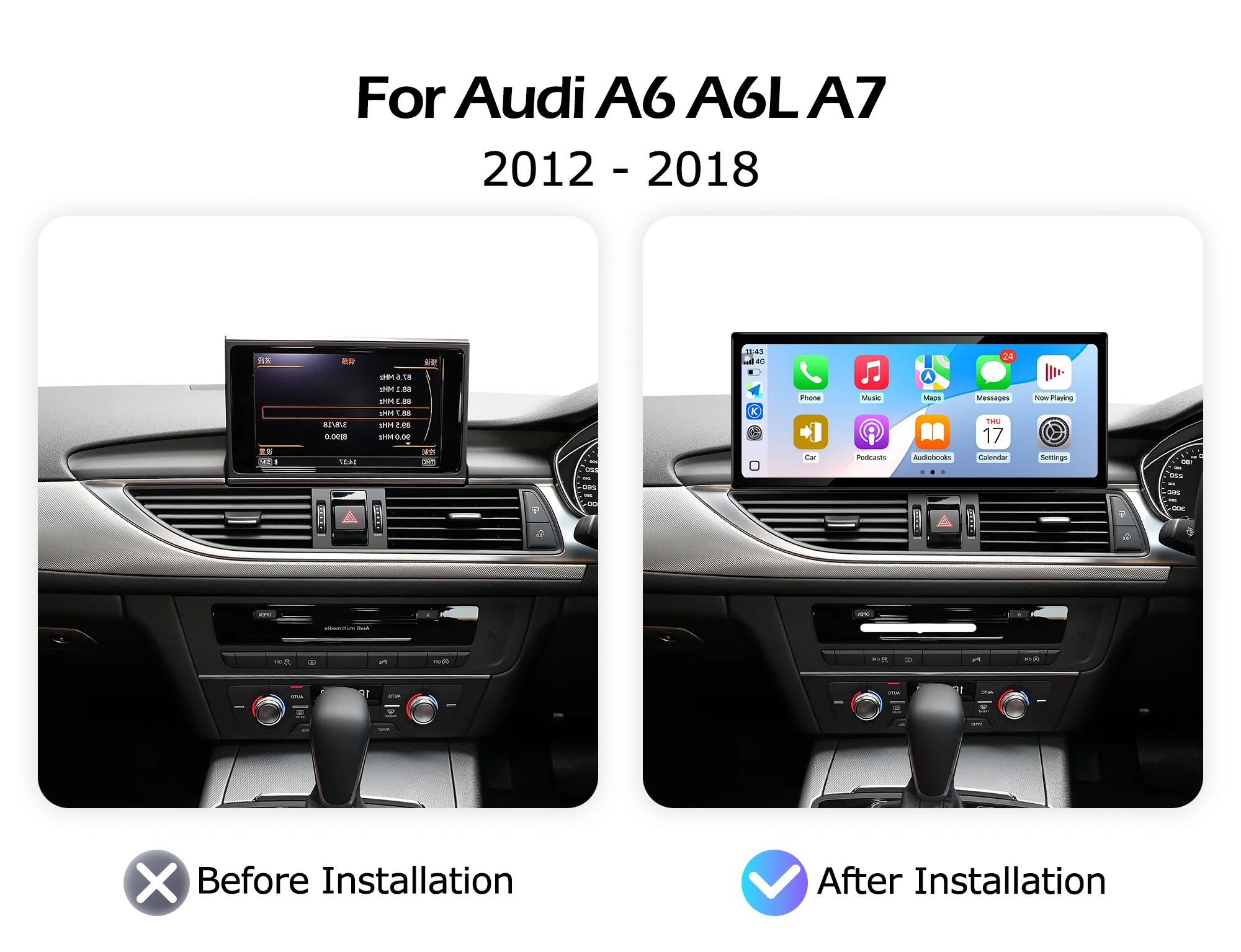 For Audi A6 A6L A7 2012-2018 Right Hand Drvie QLED 2400*900P Wireless Carplay Android 16 Auto Multimedia Player Touch Screen GPS