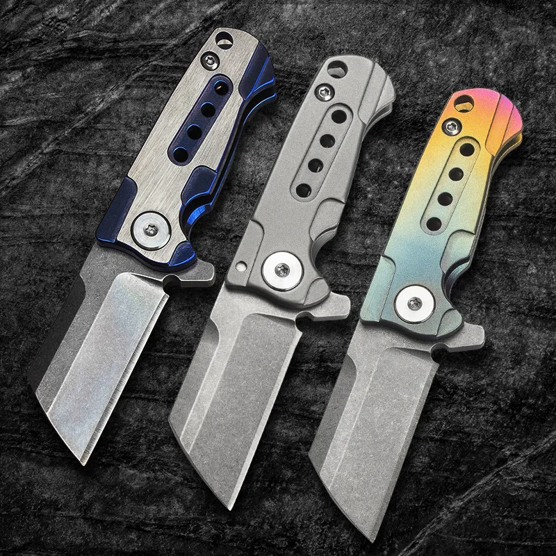 S35VN Steel Blade Titanium Alloy Folding Knife EDC Portable Utility Knife Keychain Outdoor Camping Self-defense Portable Tools