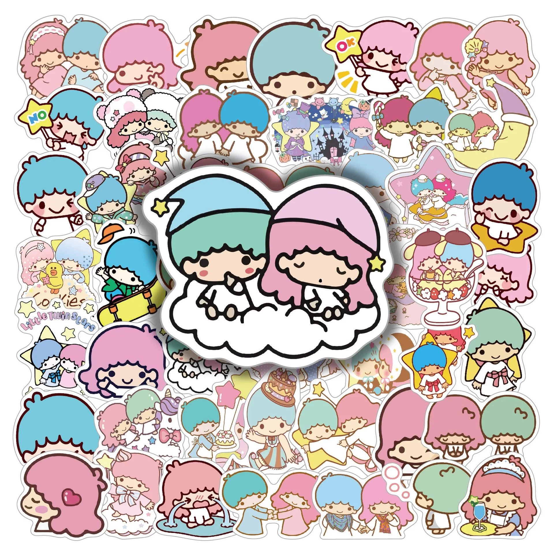 10/50/100pcs Cute Little Twin Stars Graffiti Stickers Cartoon Sanrio Kids Sticker Toy DIY Phone Diary Waterproof Kawaii Decal