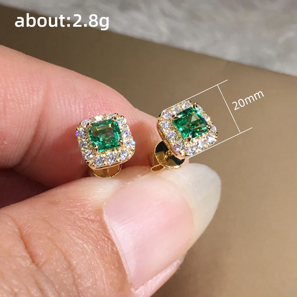 Eternity Green CZ Stud Earrings for Women Gold Color Luxury Bride Wedding  Elegant Ear Accessories Party Jewelry