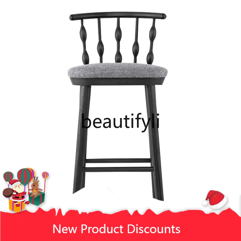 

Vintage Style Solid Wood Household High Stool Island Bar Chair Simple White Ash Wood Creative Design Backrest Chair
