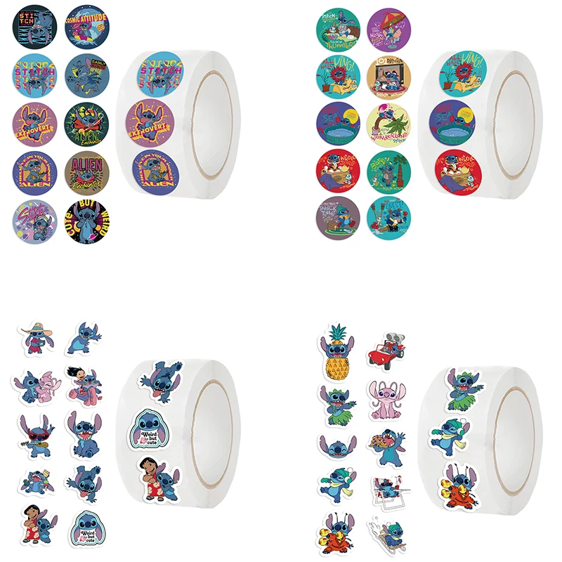 500Pcs/roll Stitch Collection Disney Sealing Sticker DIY Scrapbooking Notebook Luggage Laptop Skateboard Sticker Toy