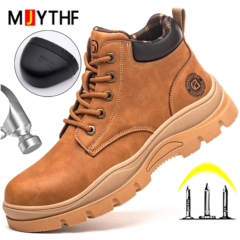 

Промышленная обувь для улицы, кожаные ботинки, мужские защитные ботинки для инженеров, рабочие ботинки, обувь со стальным носком, защитная неразрушимая обувь