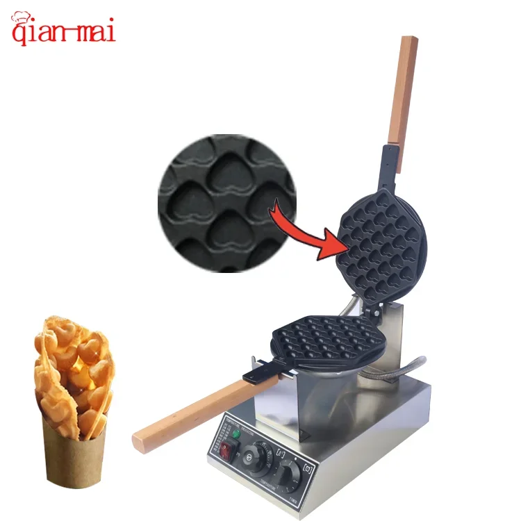 Snack Machine Commercial Mini Heart Shape Cone Bubble Waffle Make Egg-Based Waffles Machine With Non-stick Coating