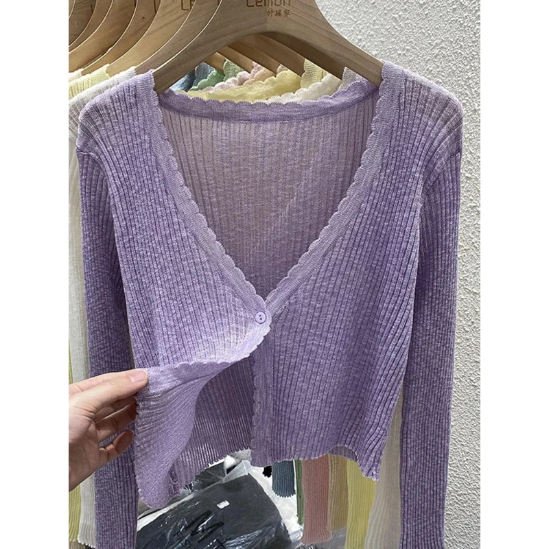 سترة نسائية قصيرة محبوكة من الحرير الجليدي للحماية من الشمس، تنورة رقيقة للصيف والخريف بحمالات، سترة شاش ذات طبقات