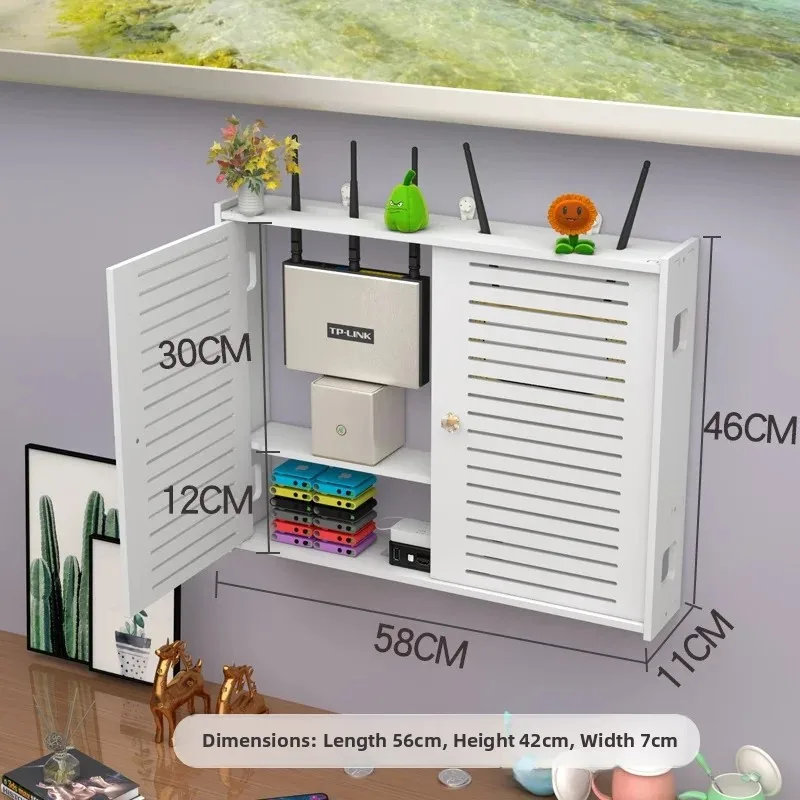 Living Room Decorative Wall Mounted Double Layer Multimedia Concealment Box Router Storage Rack Cable Organizer WiFi Outlet