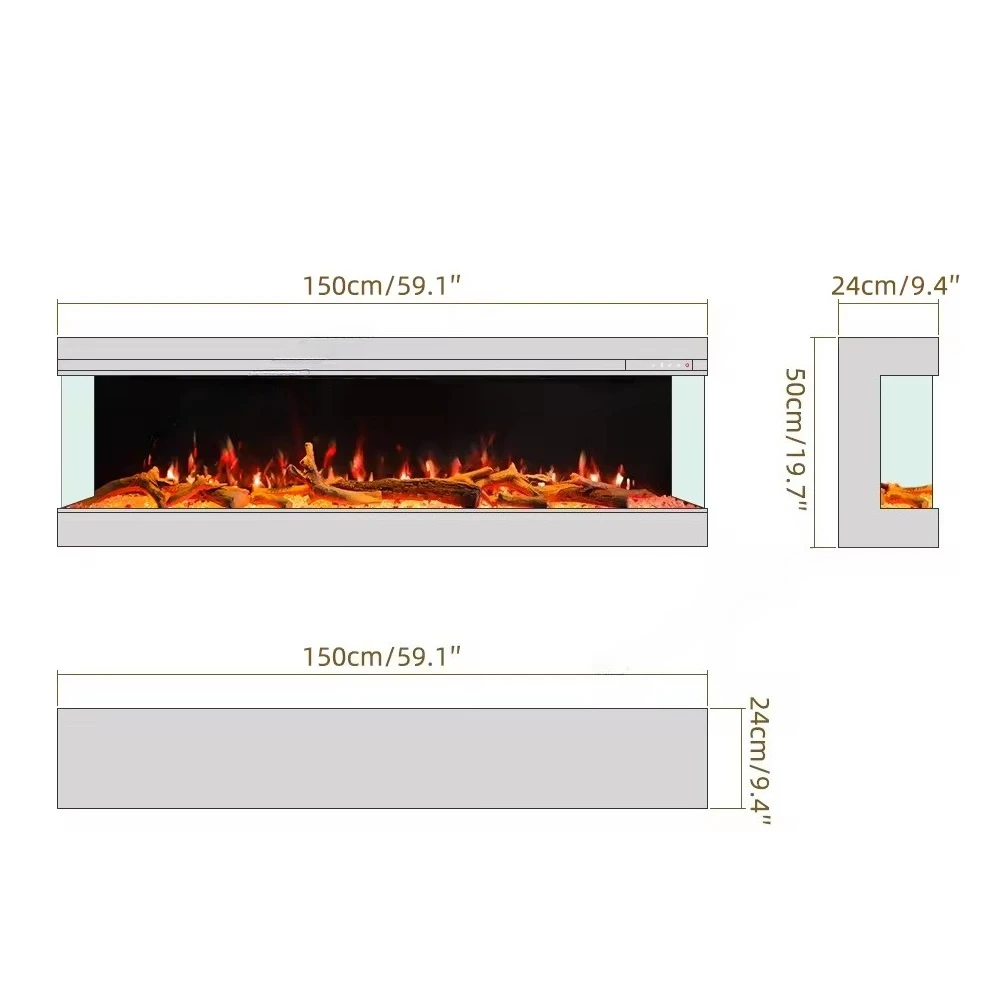 Modern Recessed 3D Led Wifi Heat Decorative Fireplace 3 Sided Electric Fireplace  90