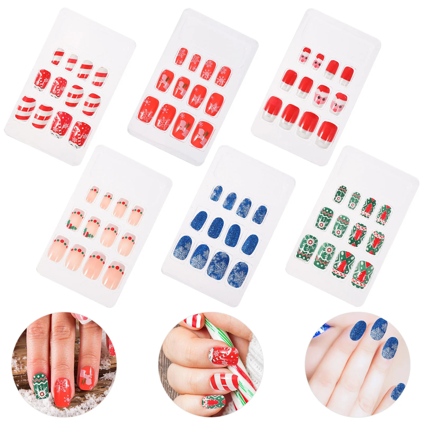 

72pcs Nails ABS Christmas Stickers Decoration Holiday Manicure Nail Art Fake Nail Tip Salon Home Party Use