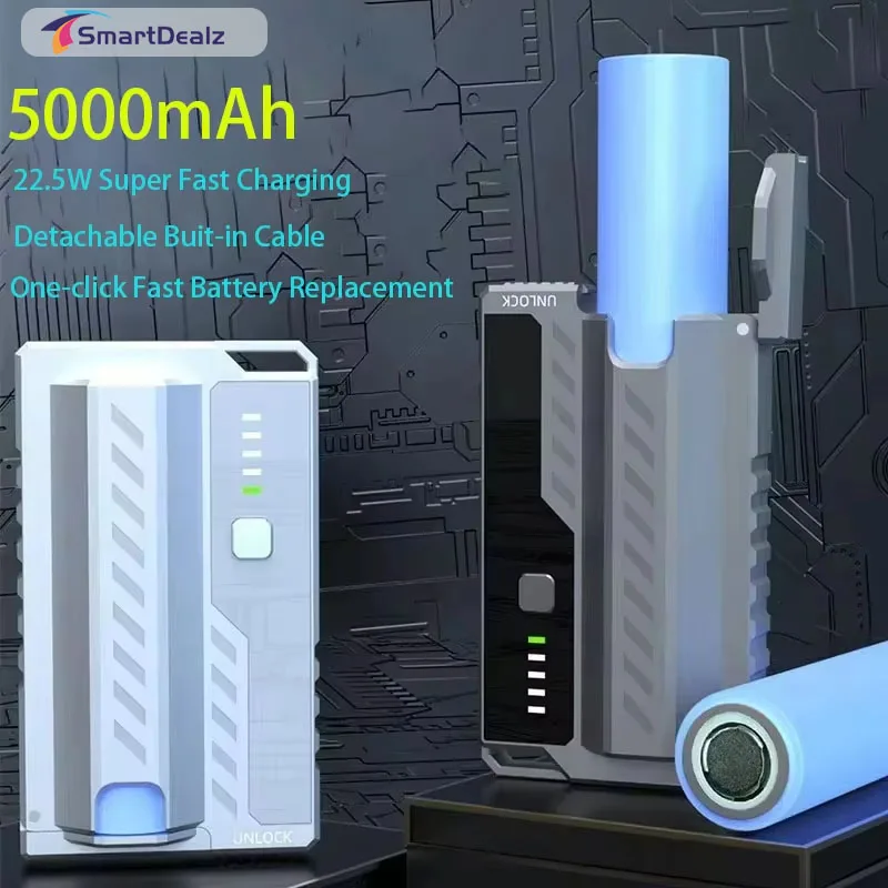 

5000mAh Power Bank 22W Fast Charging Tactical Replaceable Battery Portable Charger External Battery for iPhone Xiaomi Samsung
