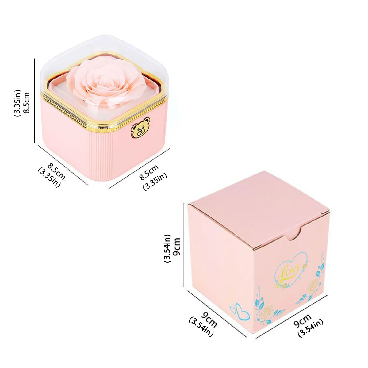 Surprise Gift Jewelry Box - Automatic Flip Rose Scented, Bear Button Plastic Spray Paint Rectangle for Her Birthday - view 5