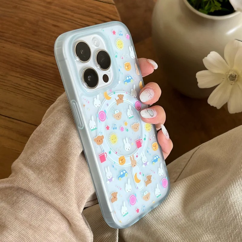 Custodia per telefono Miffy con supporto Kawaii Miffy Rabbit adatta per Iphone 15 Custodia per cellulare Cartoon Rabbit Staffa magnetica per rotazione