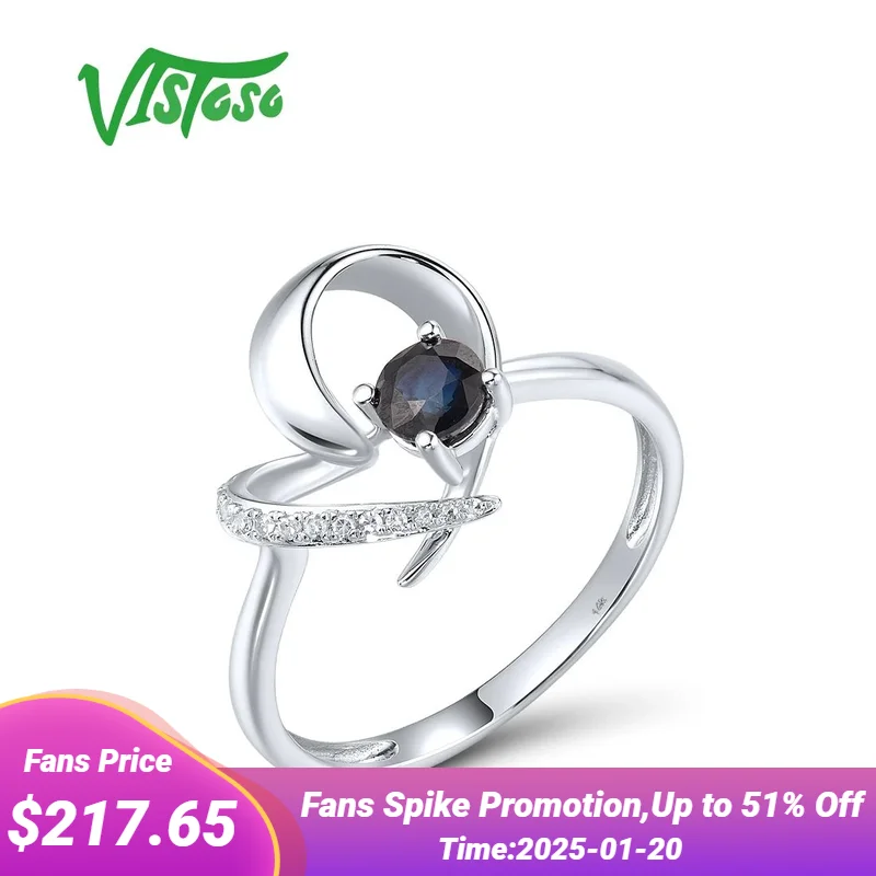 VISTOSO Pure 14K 585 Two-Tone Gold Ring For Women Sparkling Diamond Blue Sapphire Heart Wedding Engagement  Fine Jewelry Sets