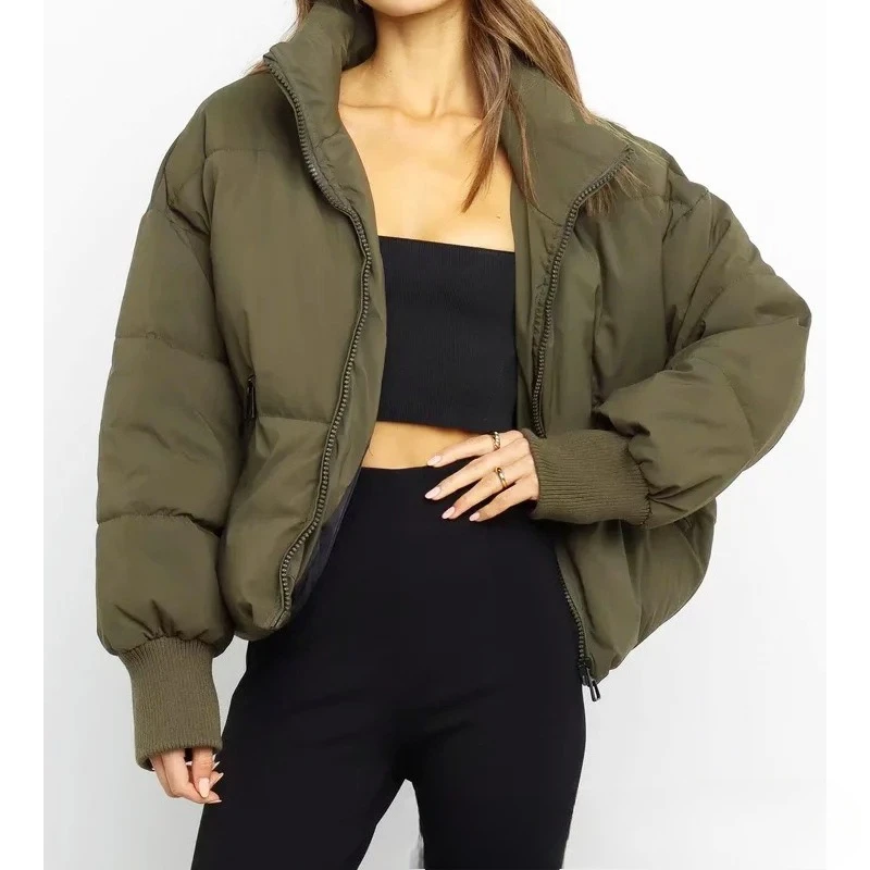 

2025 Autumn Winter New Fashion Stand Collar Women Casual Cotton Jacket Versatile Solid Color Female Thick Warm Coat