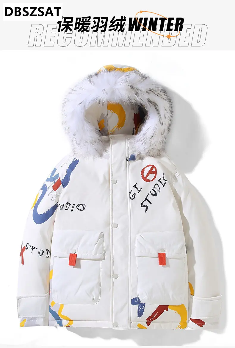 2025 Men\'s Thick Warm White Winter Down Jacket Big Real Fur Collar Warm Parka Male Autumn Casual Waterproof Down Outwear Coat