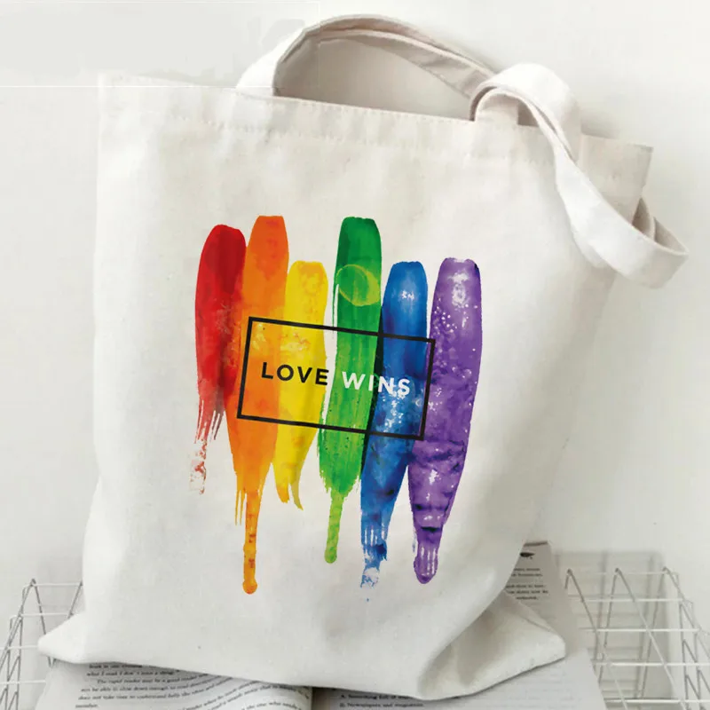 حمل حقيبة Lgbt فخر قوس قزح حقيبة تسوق ايكو حقيبة تسوق بولسا قماش حقيبة بقالة Reciclaje المرأة كيس كاباس مخصص