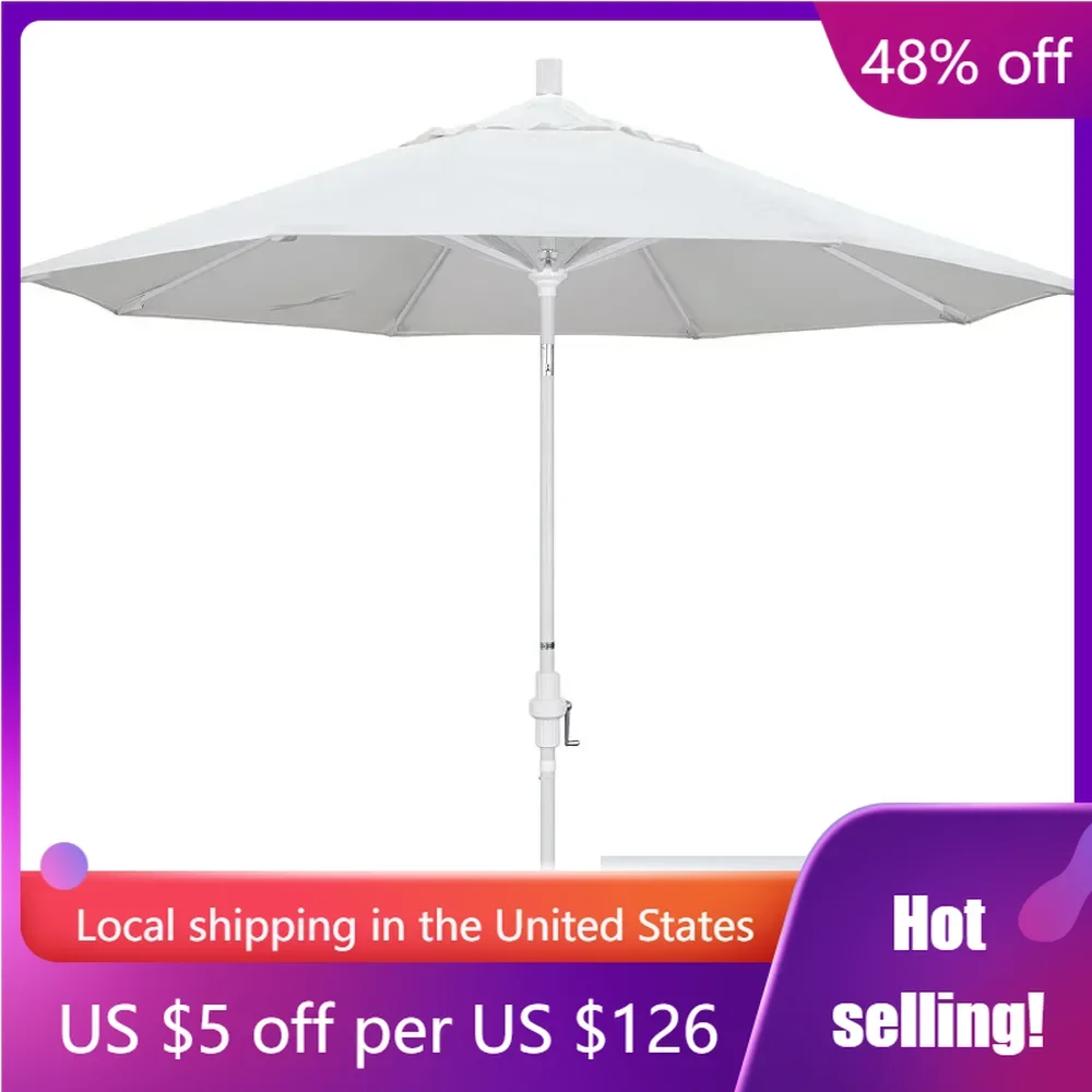 

Crank Lift Umbrella Stand 9' Round Aluminum Market Umbrella Parasol Set White Pole Collar Tilt White Olefin Freight Free Tarp