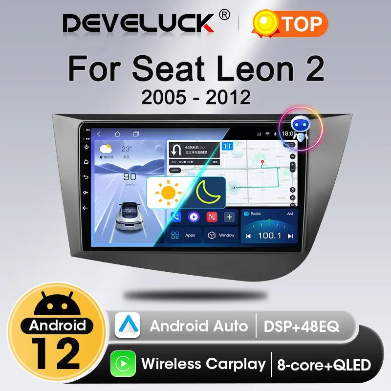 

Develuck 2 Din Android 12 Car Radio for Seat Leon 2 2007 - 2015 Multimedia Player Carplay Auto Stereo WIFI 4G GPS DVD Head Unit