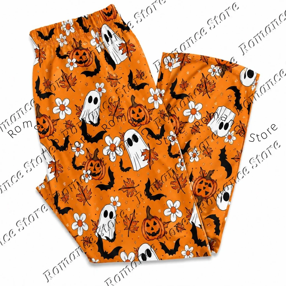 Ghost Pumpkin Halloween Pajama Pants Women's Milk Silk Pajama Pants Cute Spooky Lounge Pants Fall Sleepwear Halloween Gift