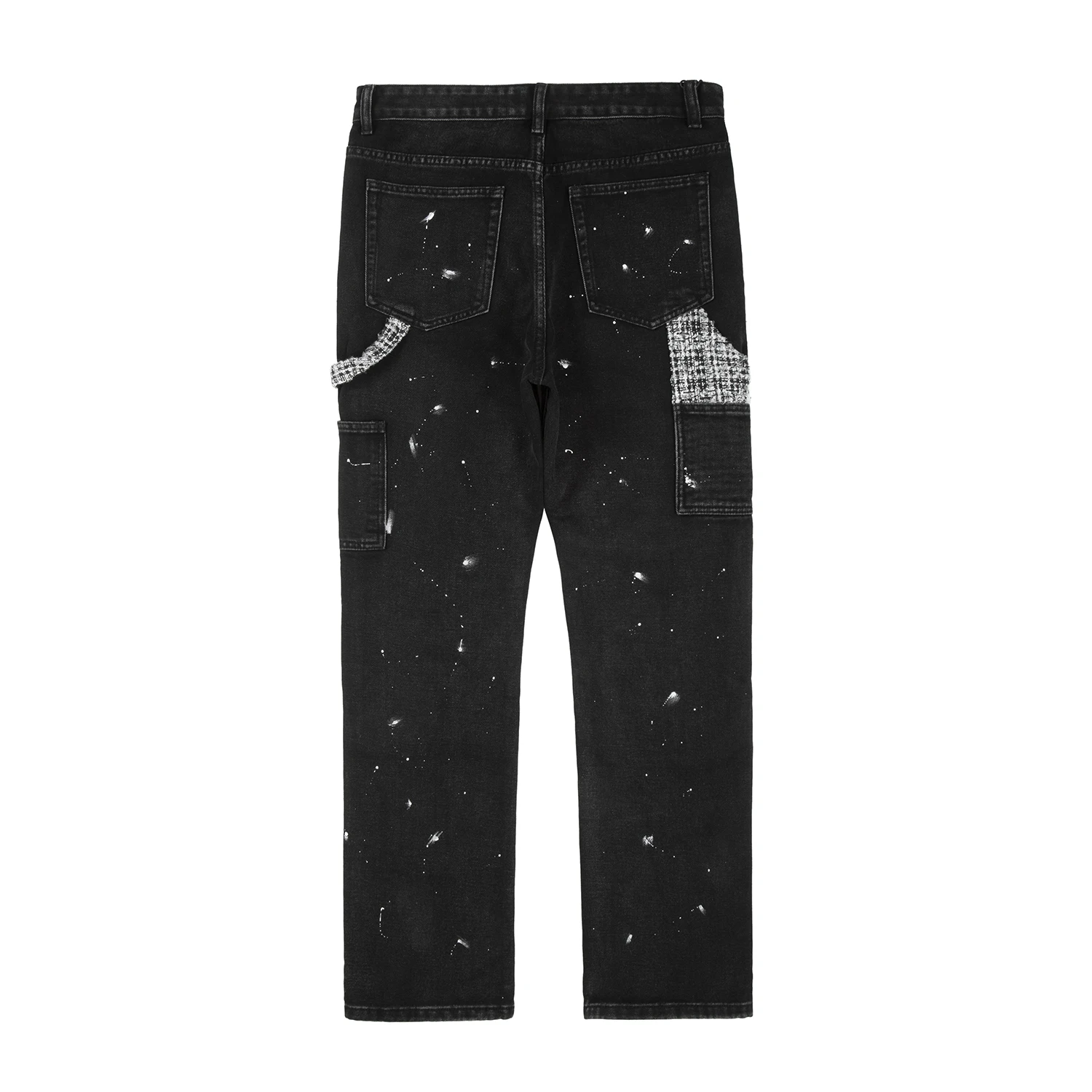 Pantalones vaqueros de pierna recta a cuadros para hombre, Jeans de Hip Hop con salpicaduras de tinta, corte ajustado, lavado y rasgado, color