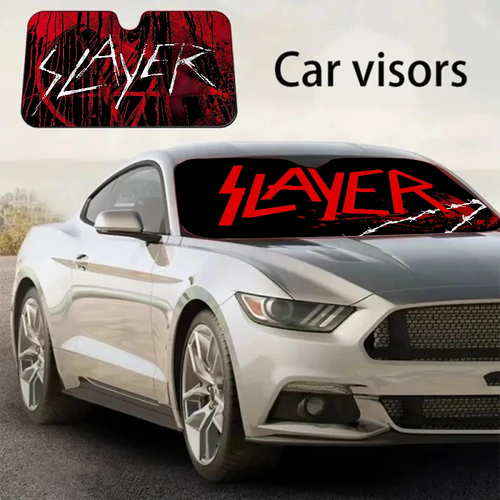 S-Slayer Heavy Metal Band Music Car Sun Shade Front Window Sunshade For Most Sedans SUV Blocks Max Uv Rays