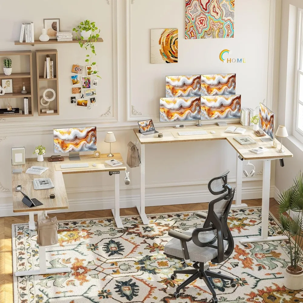 Bureau debout en forme de L, hauteur réglable, bureau d'angle électrique, Table d'ordinateur assise de 63x55 pouces avec épissure