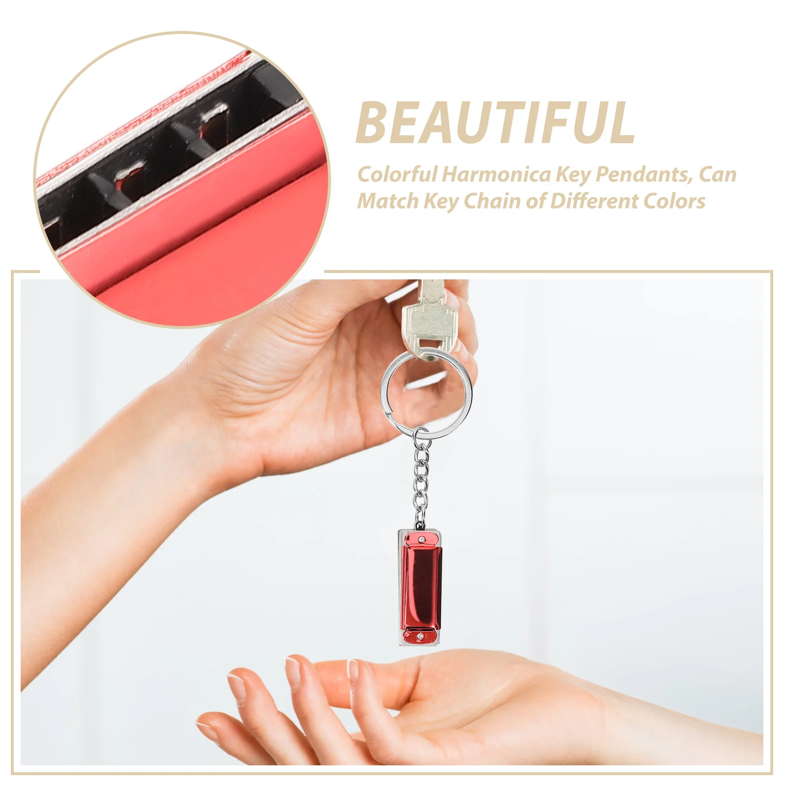 

4Pcs Harmonica Keychain Metal Key Ring Bag Pendant Backpack Hanging Ornament Creative Portable Keychain Key Ring