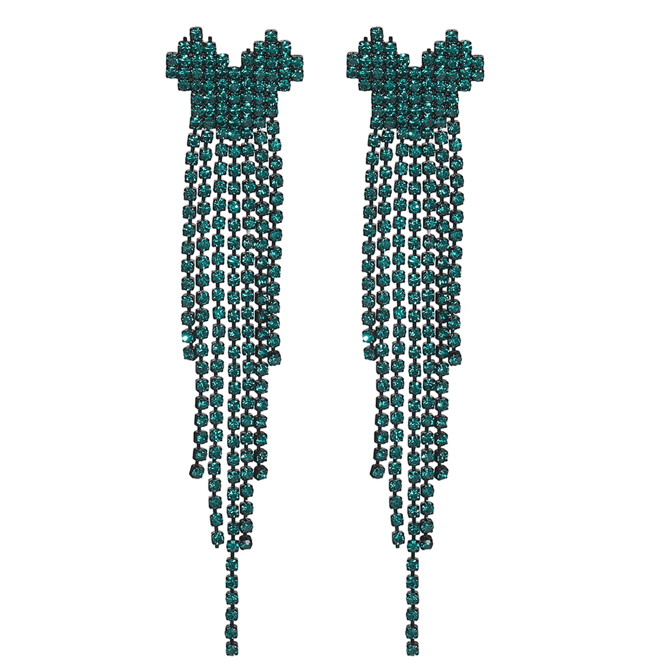 Heart Design Long Tassel Earrings  Goth Style Rhinestone Drop Earrings for Women Fashion Party Prom Jewelry