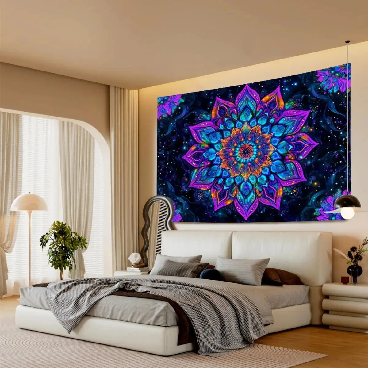 VIKAMA Russian Orthodox Union Flag Tapestry Boho Sakura Print Wall Hanging Home Room Art Decor