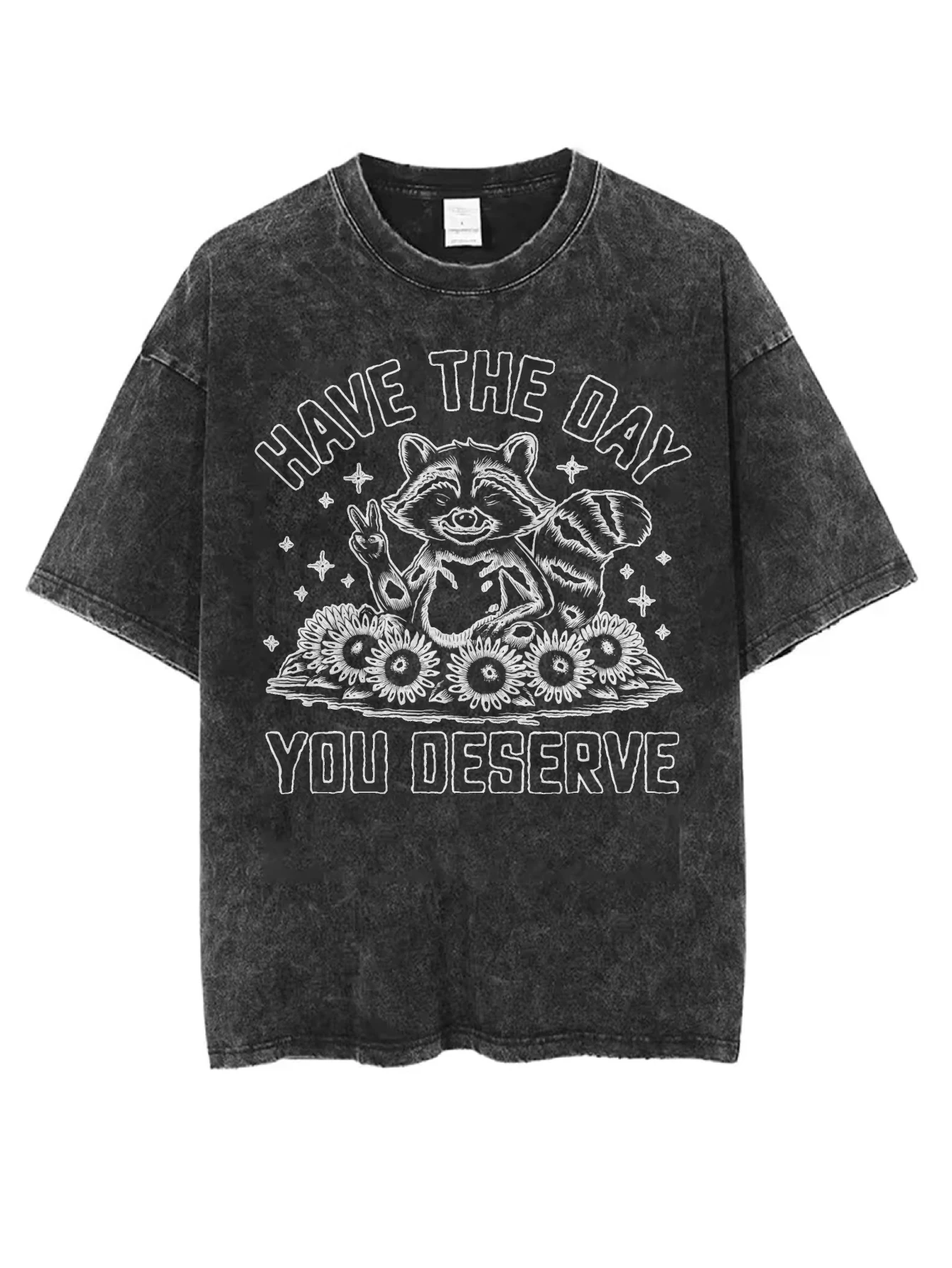 

Have the Day You Deserve Washed Black Round-Neck T-Shirt for Men Women Comfortable Loose Fit Perfect for Christmas Winter