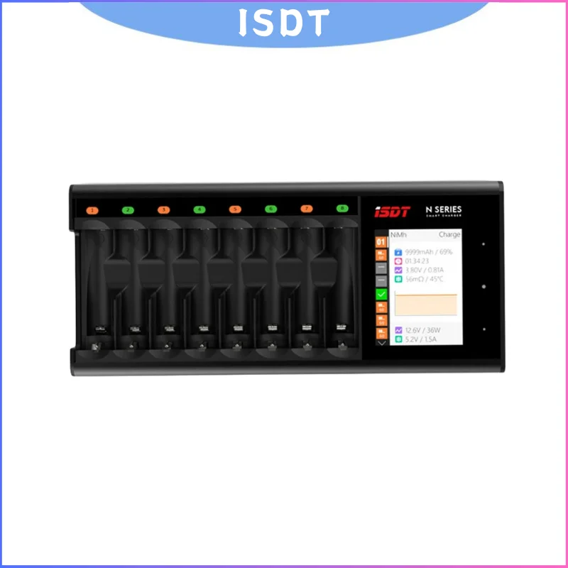 

ISDT N8 8-Slot LCD Smart Charger - Universal Fast Charger for AA AAA Li-ion Batteries with Speedy Charging Technology