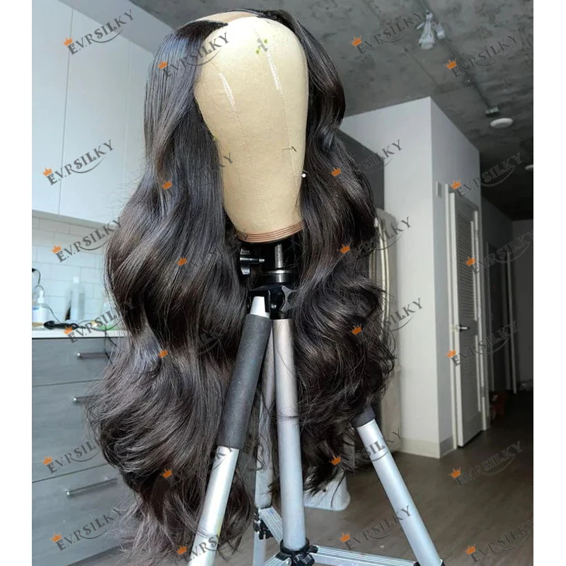 

Super Long 30inches Wavy 100% Virgin Human Hair Wigs for Black Women Natural Color Glueless 1x4 Middle U Part Wigs #4 Brown Wigs