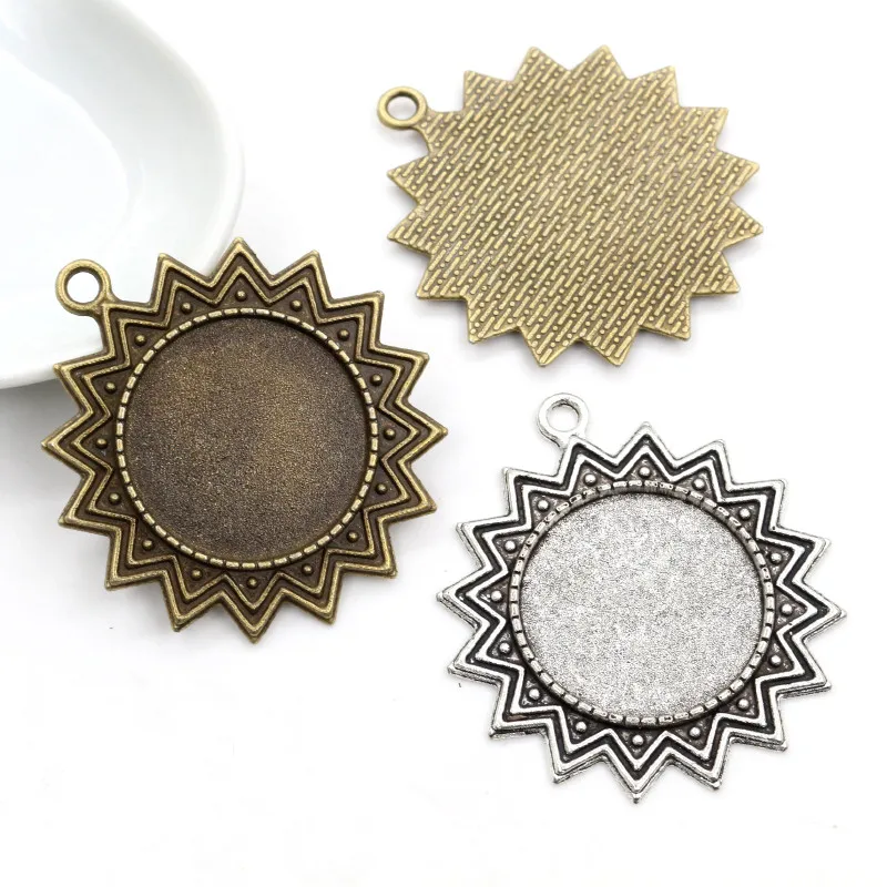 New Fashion 5pcs 25mm Inner Size Antique Silver Plated Bronze Antique Gold Color Flower Cabochon Base Setting Charms Pendant
