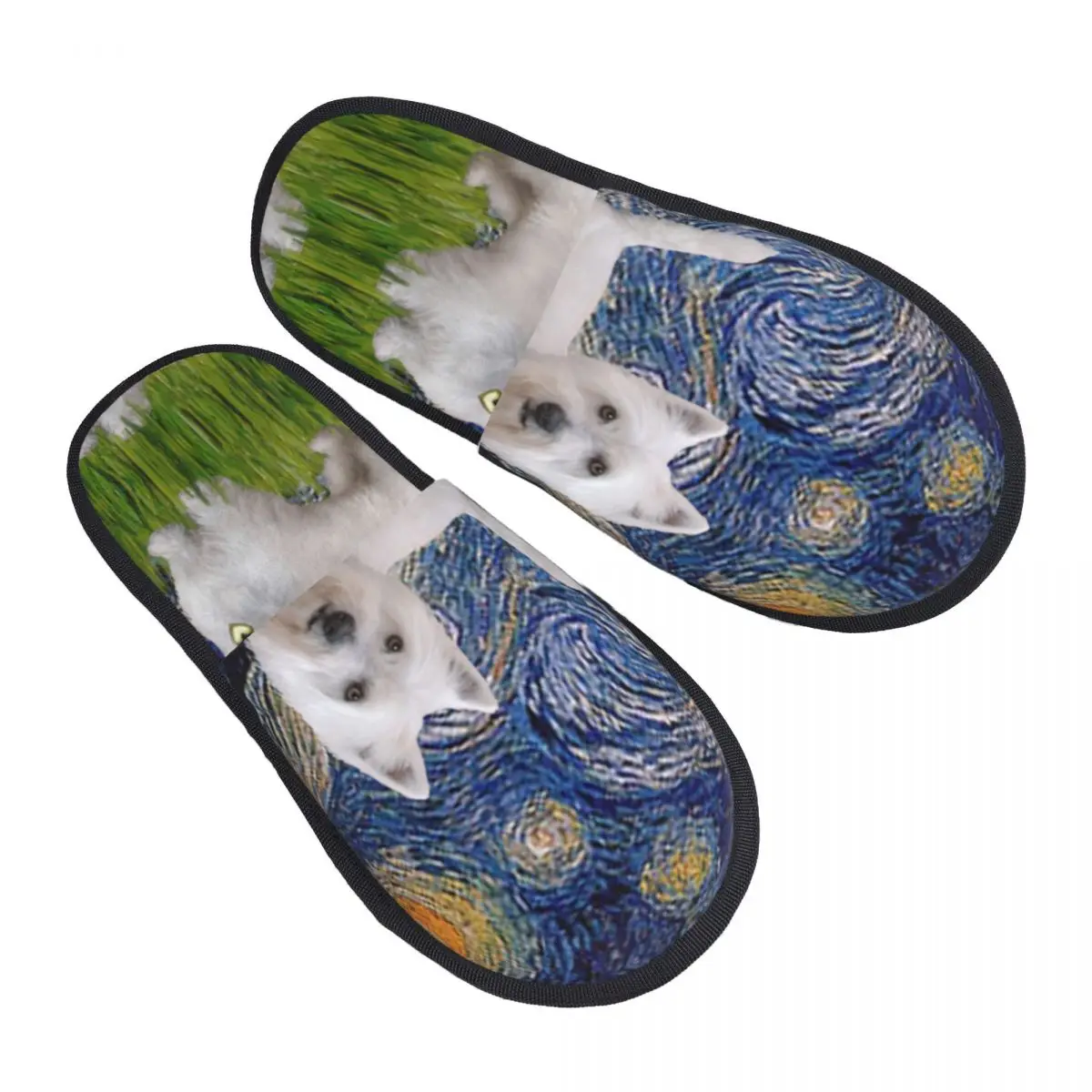 

Starry Night West Highland Terrier Soft Memory Foam House Slippers Women Westie Dog Van Gogh Art Comfy Warm Anti-Skid Slipper