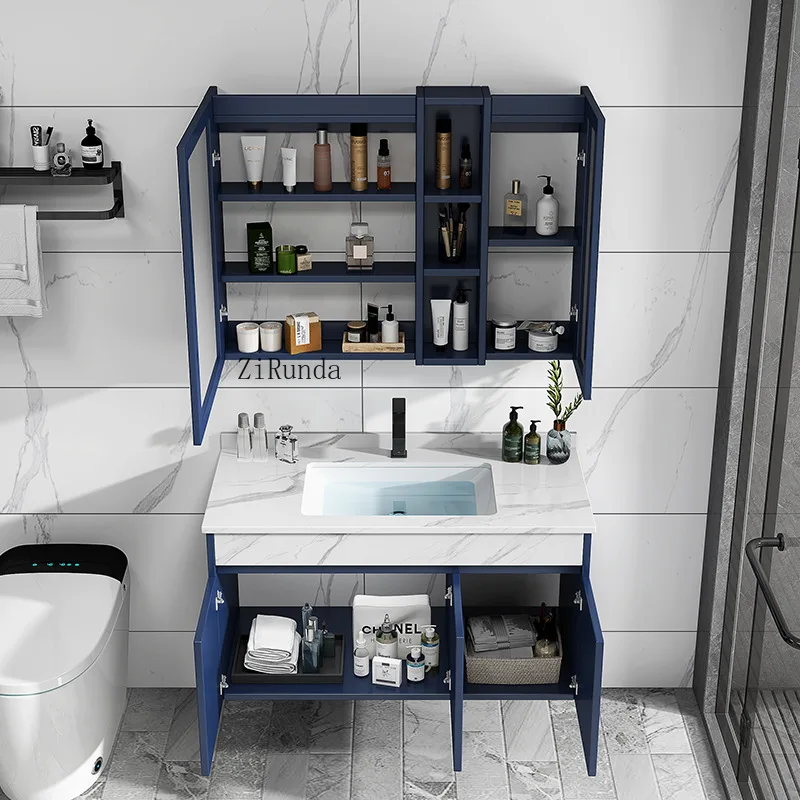 Luz moderna de luxo azul ardósia conjunto banheiro madeira maciça lavatório mão pendurado na parede tipo