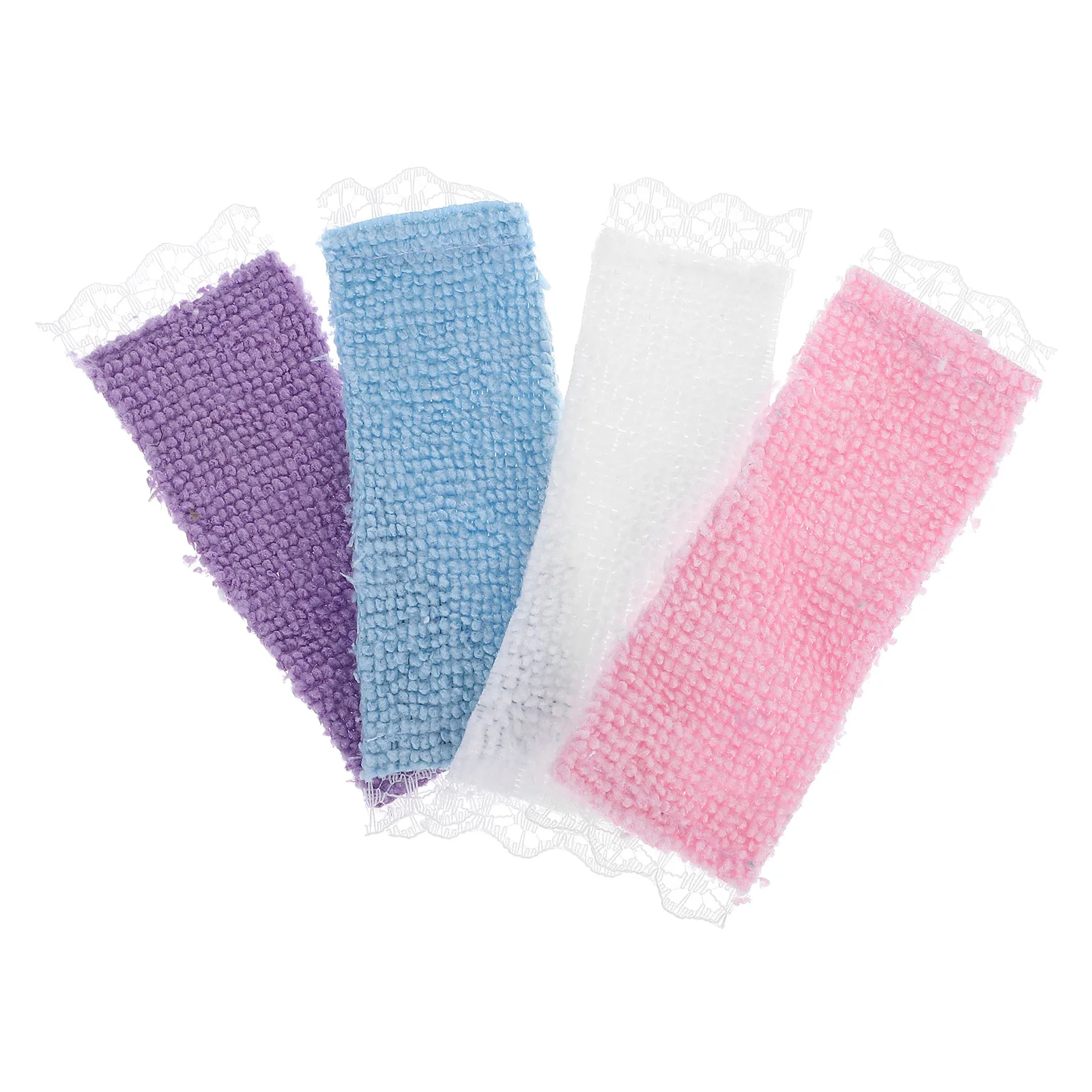 

4 Pcs Miniature Dollhouse Bathroom Accessories 12 Scale Lace Towels Bath Mat Soft Cloth Detailing Complete Set