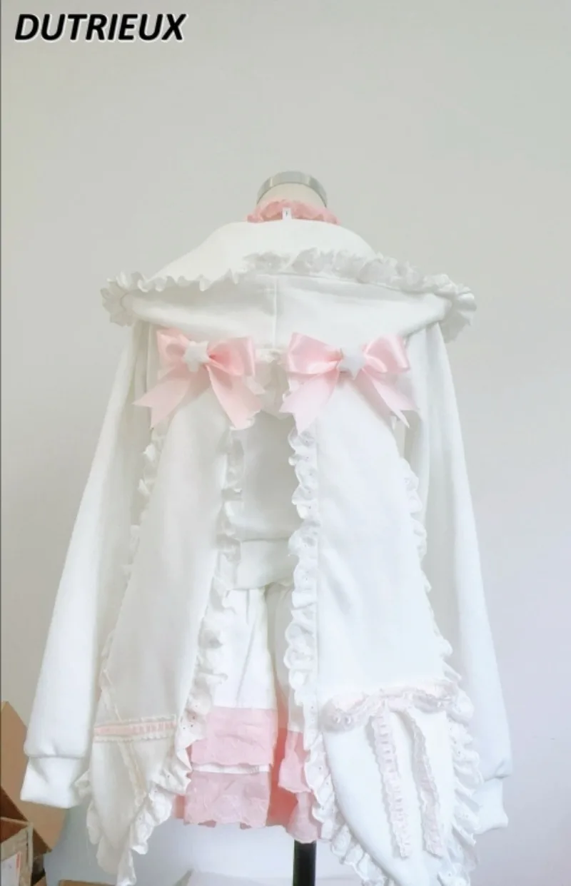 Manteau à Capuche Blanc pour Fille, Veste Courte et Jupe Trapèze, avec Nministériels d Doux, Polyvalent Japonais, Tenue Originale, Nouvelle Collection Automne