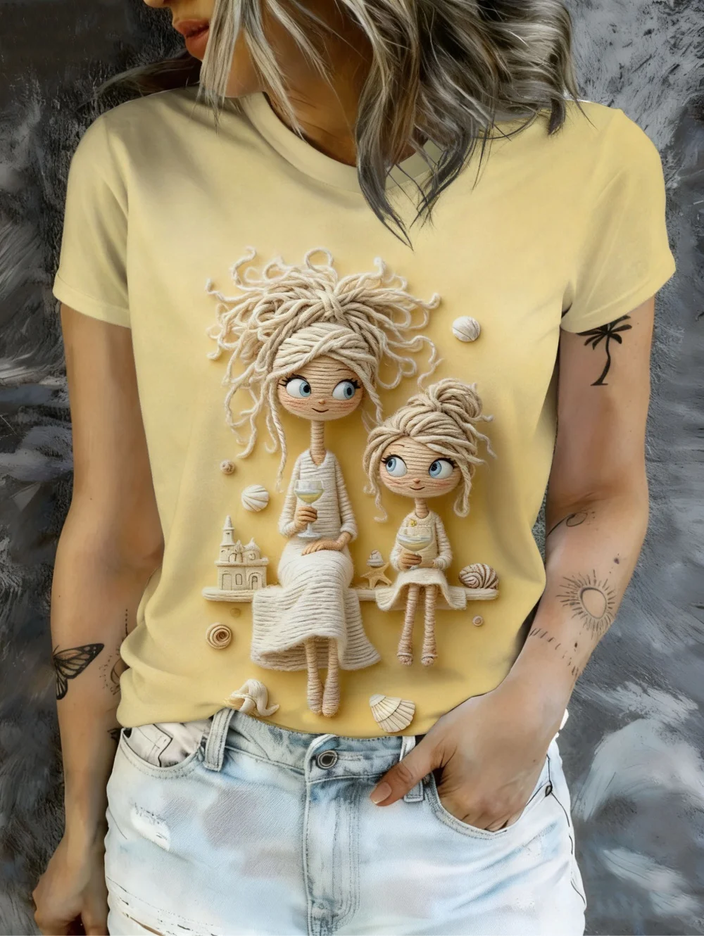 Women's T‑shirt Retro Doll Biker Motorcycle Cat Art Print Short Sleeve Crew Neck Summer Casual Daily Tops Women Clothing