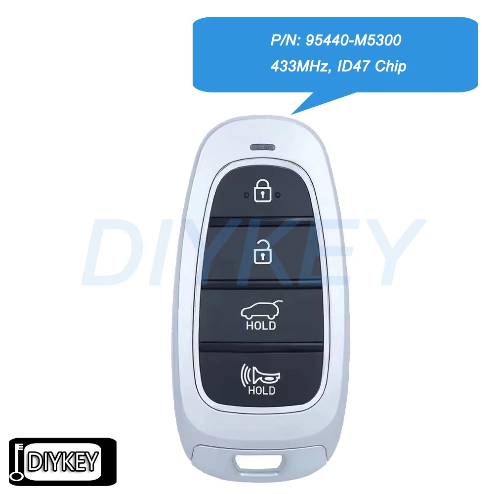 

4 Buttons Smart Remote Car Key Fob 433MHz ID47 Chip for Hyundai Nexo 2019 2020 2021 2022 P/N: 95440M5300, 95440-M5300