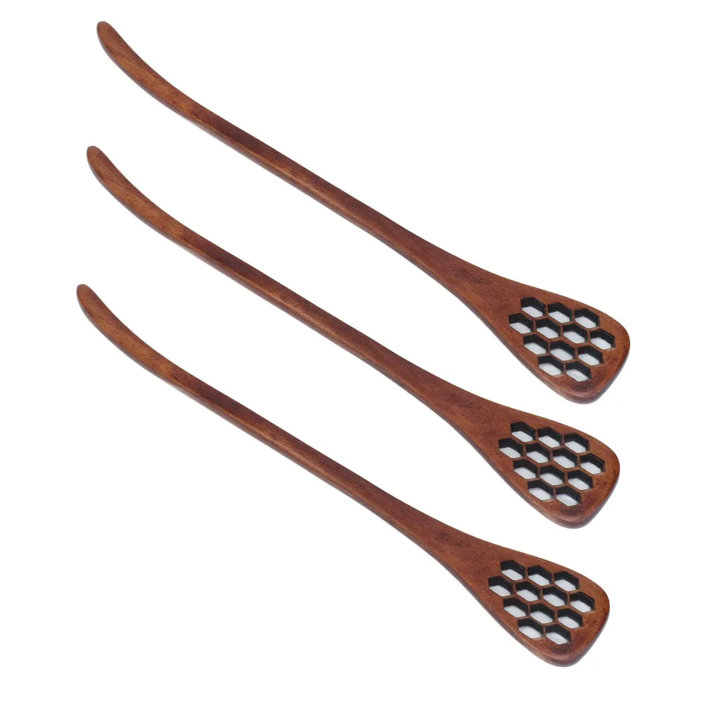 3PCS Kitchen Tool Wooden Honey Dipper Reusable Mini Honey Spoon Easy To Clean Lacquer Colour Mixing Stick Breakfast Cafe