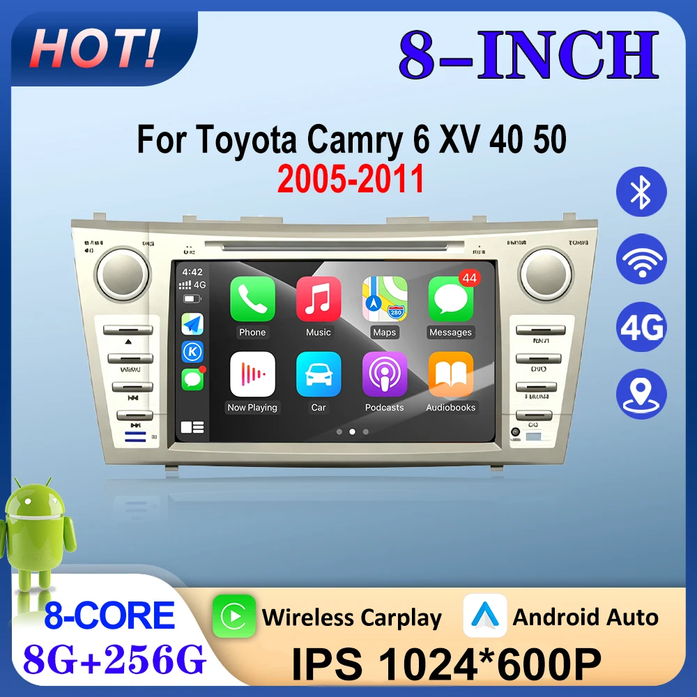Car Radio For Toyota Camry 6 XV 40 50 2005-2011 Android 16 Navigation GPS Multimedia Player Stereo WIFI 4G Carplay DSP BT
