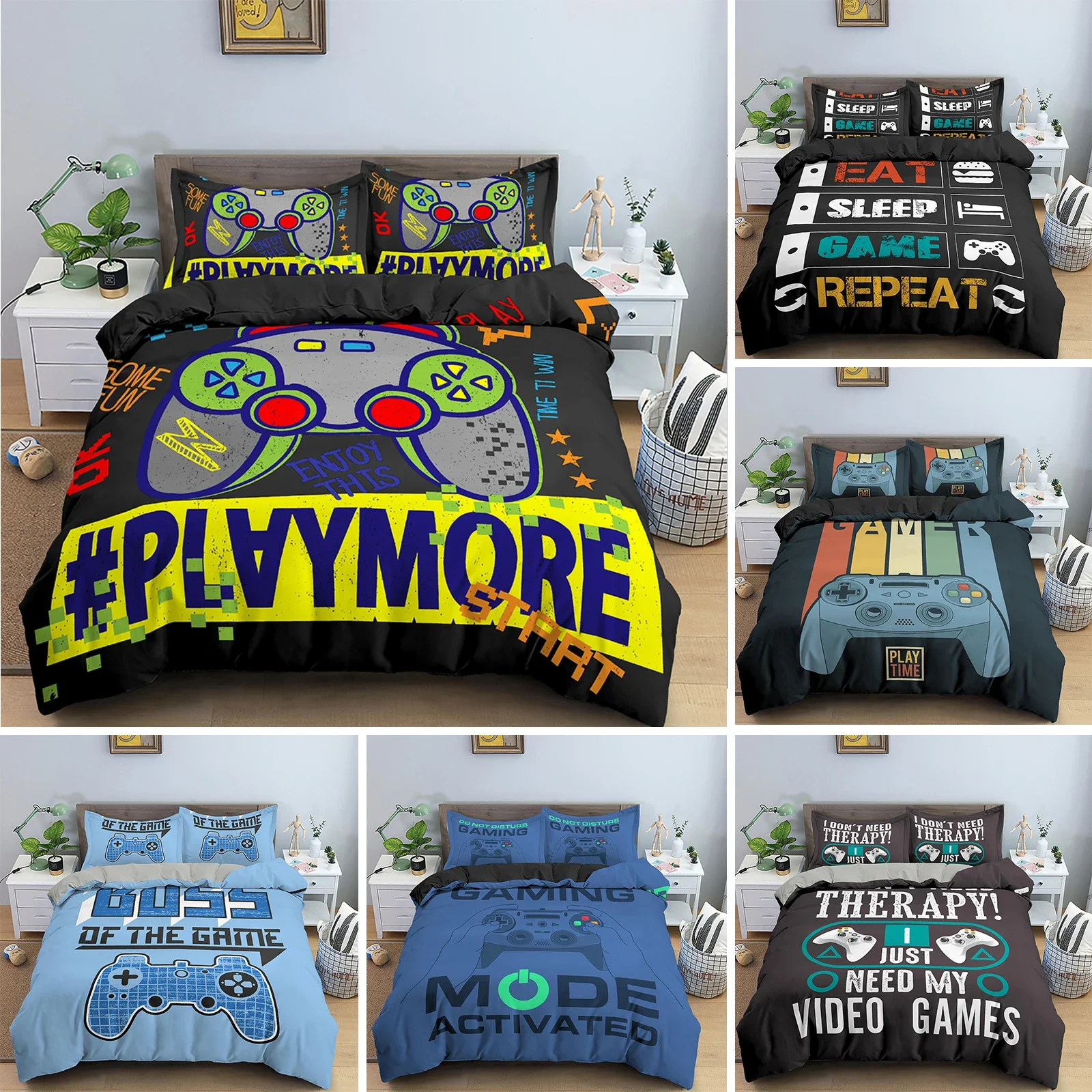 

Duvet Cover Set Boys Kids Game Bedding 2/3 Pcs Bed Set Gamepad Pattern Quilt Cover Comforter Cover Gamer Bedding Set