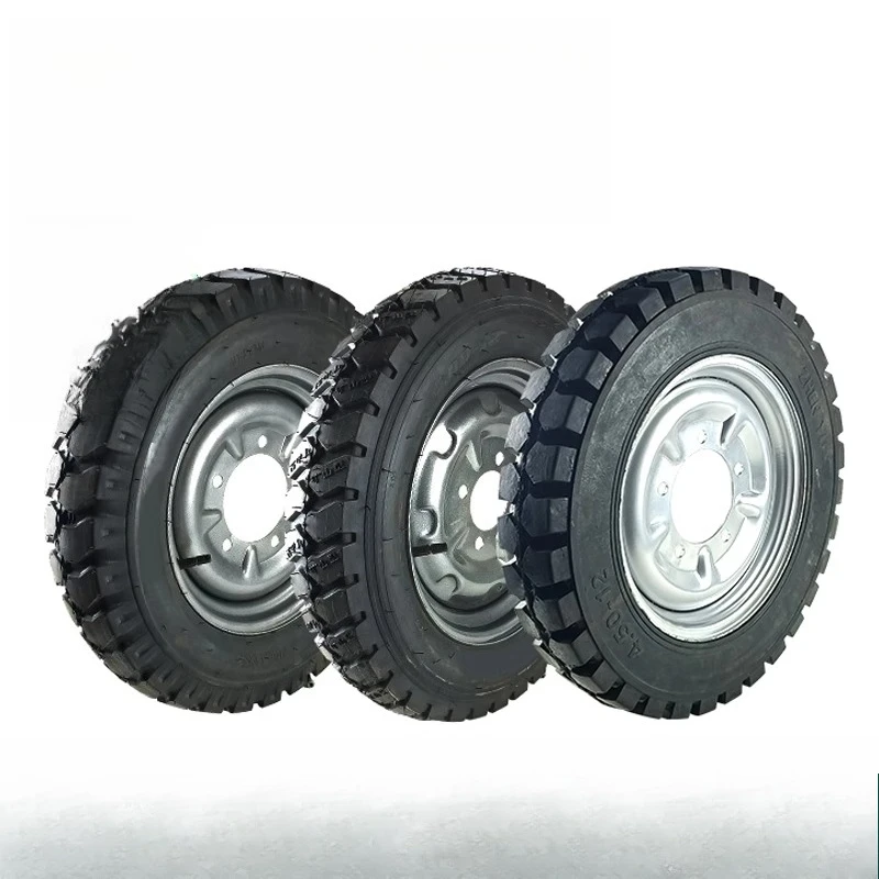 

400/450-12Electric Tricycle Tire-Puncture-Proof Airless Solid Tire with Steel Rim, Heavy Duty Reinforced 12Front/Rear Wheel Set