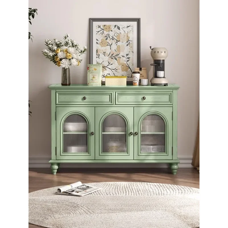 American solid wood arch retro green sideboard integrated against the wall French wine living room retro entrance storage