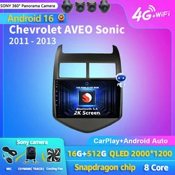 Android 16 Carplay Auto 2K Screen Car Radio Video Multimedia Player For Chevrolet AVEO Sonic 2011 - 2013 2 din Autoradio Stereo